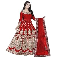 Jessica-Stuff Women Embroidered Cotton Silk Semi Stitched Anarkali Gown Wedding Dress (16893)