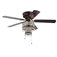Warehouse of Tiffany Arin Rustic Bronze 52-Inch 5-Blade Lighted Flush Mount Ceiling Fan with Crystal Drum Shade (Pull Chain),Brown