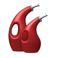 Rachael Ray Solid Glaze Ceramics EVOO Olive Oil Bottle Dispenser with Spout Set, 2 Piece, Red