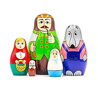 AEVVV Fairy Tale Little Red Riding Hood Wooden Nesting Dolls Set 5 pcs - Handmade Russian Wooden Matryoshka