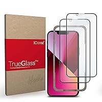 iCarez Tempered Glass Screen Protector for iPhone 14 6.1-inches 2022 [2-Pack] Case Friendly Full Coverage Tray installation Black Frame