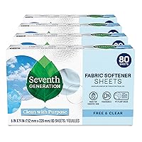 Seventh Generation Dryer Sheets Fabric Softener Free & Clear Fragrance Free 80 Sheets (Pack of 4)