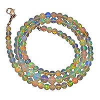 JEWELZ 22 inch long round shape smooth cut natural ethiopian fire opal 4-6 mm beads necklace with 925 sterling silver clasp for women, girls unisex