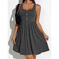 Dresses for Women - Button Front A-line Dress (Color : Dark Grey, Size : Medium)