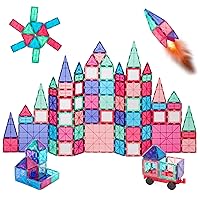 Best Choice Products 110-Piece Kids Colorful Magnetic Tiles Set 3D Construction Magnet Building Blocks Educational STEM Toy with Case - Pink