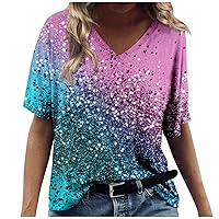 Mothers Day Shirt Summer V Neck Tshirts Plus Size Short Sleeve Casual Tops Loose Fit Boho Floral Tees Blouses S-5X