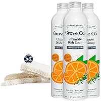 Grove Co. Ultimate Dish Soap Refills, Orange & Rosemary (3 x 16 Fl Oz) and Natural Coconut Scrubber Kitchen Sponge (6 Pack) Bundle