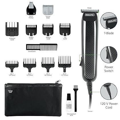 Wahl PowerPro Corded Detailer Trimmer Kit for Mens Grooming – for Beard, Mustache, Stubble, Ear, Nose, & Body Grooming – Model 9686