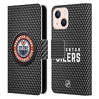 Head Case Designs Officially Licensed NHL Puck Texture Edmonton Oilers Leather Book Wallet Case Cover Compatible with Apple iPhone 13 Mini