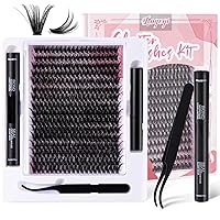 Lash Extension Kit, 320 Pcs Lash Clusters Individual Lashes, 50D Cluster Lashes D Curl 8-16 Mix Length Eyelash Clusters DIY Lash Extension at Home Easy to Apply Natural Volume Look