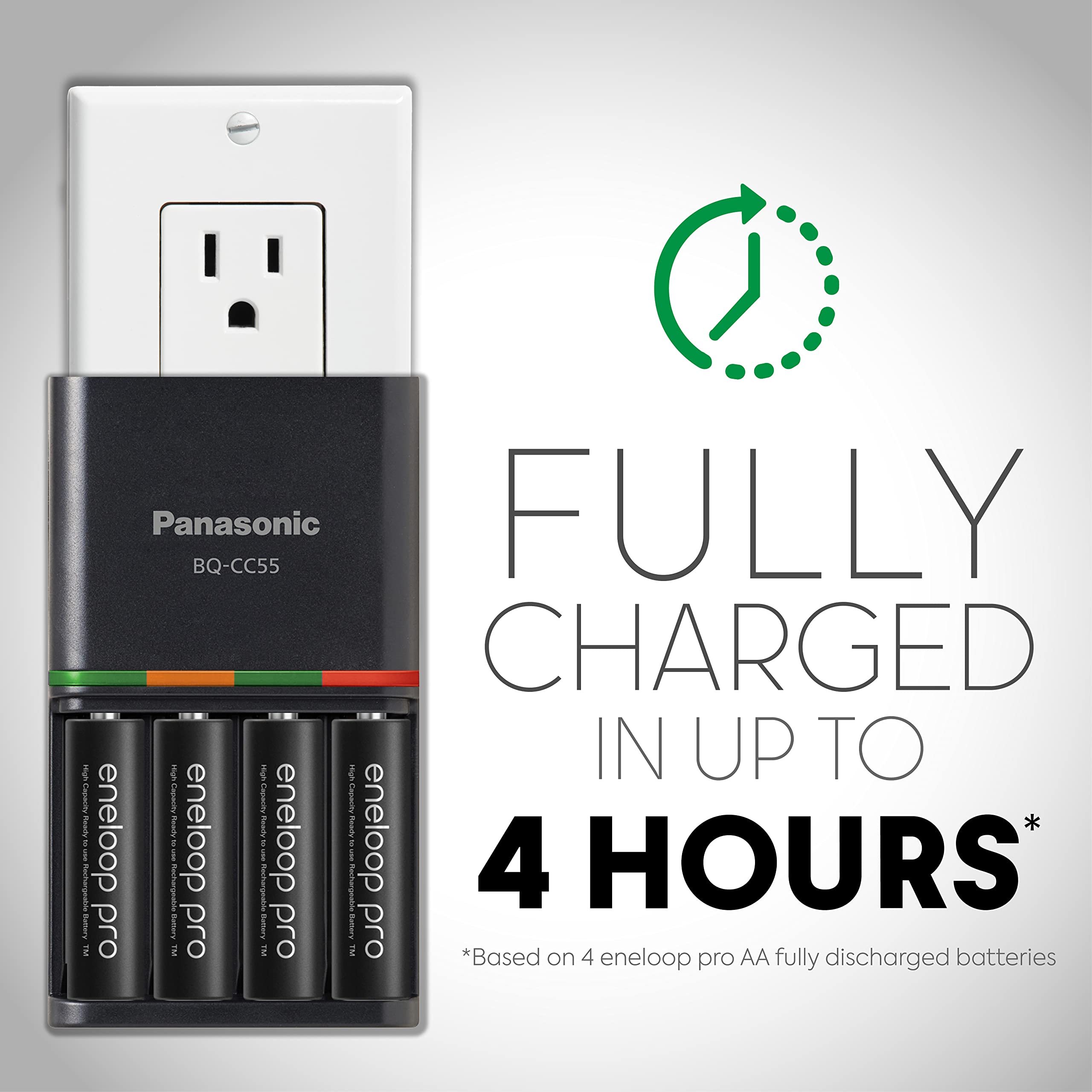 Panasonic BQ-CC55KSBHA Advanced eneloop pro Rechargeable Battery 4 Hour Quick Charger with 4 LED Charge Indicator Lights, Black