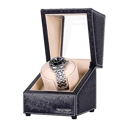 TRIPLE TREE Single Watch Winder for Automatic Watches, with Super Quiet Japanese Motor, 4 Rotation Mode Setting, Flexible Plush Pillow Fit Lady and Man Watches