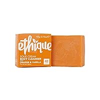 Sweet Orange & Vanilla Cream Solid Natural Bodywash Soap for Sensitive Skin - Super Hydrating & pH Balanced - Plastic-Free, Vegan, Cruelty-Free, 3.7 oz