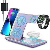Charging Station for Multiple Devices, Wireless Charger 3 in 1, Wireless Charging for iPhone 15 14 13 12 11 Pro Max XR XS 8 Plus, for Apple Watch 8/7/6/5/4/3/2/SE, for Airpods 3/2/Pro (Purple)