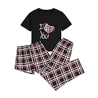 OYOANGLE Women's 3 Piece Pajama Set Sleepwear Loungewear Sets PJ Set Print Tee Top and Shorts with Pants