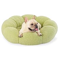 Lesure Calming Medium Dog Bed - Flower Donut Round Fluffy Puppy Bed in Plush Teddy Sherpa, Non-Slip Cute Flower Cat Beds for Indoor Cats, Medium Pet Bed Fits up to 45 lbs, Machine Washable, Green 30