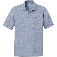 Breast Cancer Embroidered Pink Ribbon Pocket Print Textured Polo