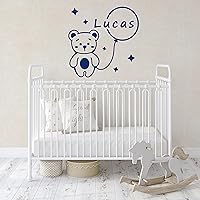 Name Wall Decals for Boys - Name Wall Decor with Cute Teddy Bear and Balloon for Nursery - Custom Wall Decals Create Your Own - Baby Name Wall Sticker for Boys