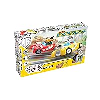 Scalextric Micro Scalextric My First Looney Tunes Bugs Bunny vs Daffy Duck Battery Powered 1:64 Slot Car Race Track Set G1141T, Yellow & Red