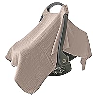 100% Organic Muslin Baby Car Seat Cover Muslin Carseat Canopy Baby Car Seat Covers for Boys (Warm Taupe)