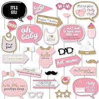Big Dot of Happiness Funny Hello Little One - Pink and Gold - Girl Baby Shower Photo Booth Props Kit - 30 Count