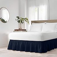 Solid Elastic Wrap Around Bed Skirt, Easy On/Off Dust Ruffle (18 Inch Drop), Twin/Full, Navy