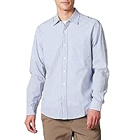 Amazon Essentials Men's Slim-Fit Long-Sleeve Stripe Shirt, White/Blue Stripe, Medium