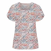 Casual Retro Floral Petal Short Sleeve Tunic Tops for Women Summer Square Neck Dressy Loose Fit Comfy T-Shirts for Legging