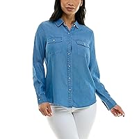 Zac & Rachel Women's Tencel Collared Long Sleeve Shirt with Dual Buttoned Front Pocket Detail