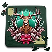 Arkansas Deer with Antlers and Apple Blossom Tattoo Art v2 - Puzzles (pzl-384680-2)
