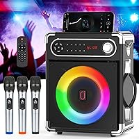Karaoke Machine with 3 Wireless UHF Microphones for Adults, Portable Bluetooth Speaker, Party Speaker with Disco Lights for Outdoor, PA System Karaoke Speaker Support TWS, vocaleffectsprocessors
