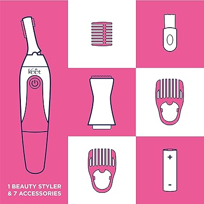 Hair Removal Electric Trimmer – Veet Expert Sensitive Precision Beauty Styler for Underarms, Eyebrows and Bikini Hair Removal with 8 Accessories and Beauty Bag, 1 Count