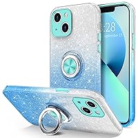 Hython Case for iPhone 13 Case with Ring Stand [360° Rotatable Ring Holder Magnetic Kickstand] [Support Car Mount] Cute Sparkly Glitter Bling Sparkle Protective Phone Case Women Girls, Gradient Blue