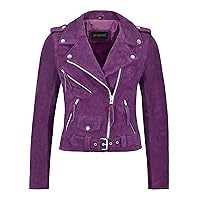 BRANDO leather jacket women purple cow suede leather jacket fashion biker MBF