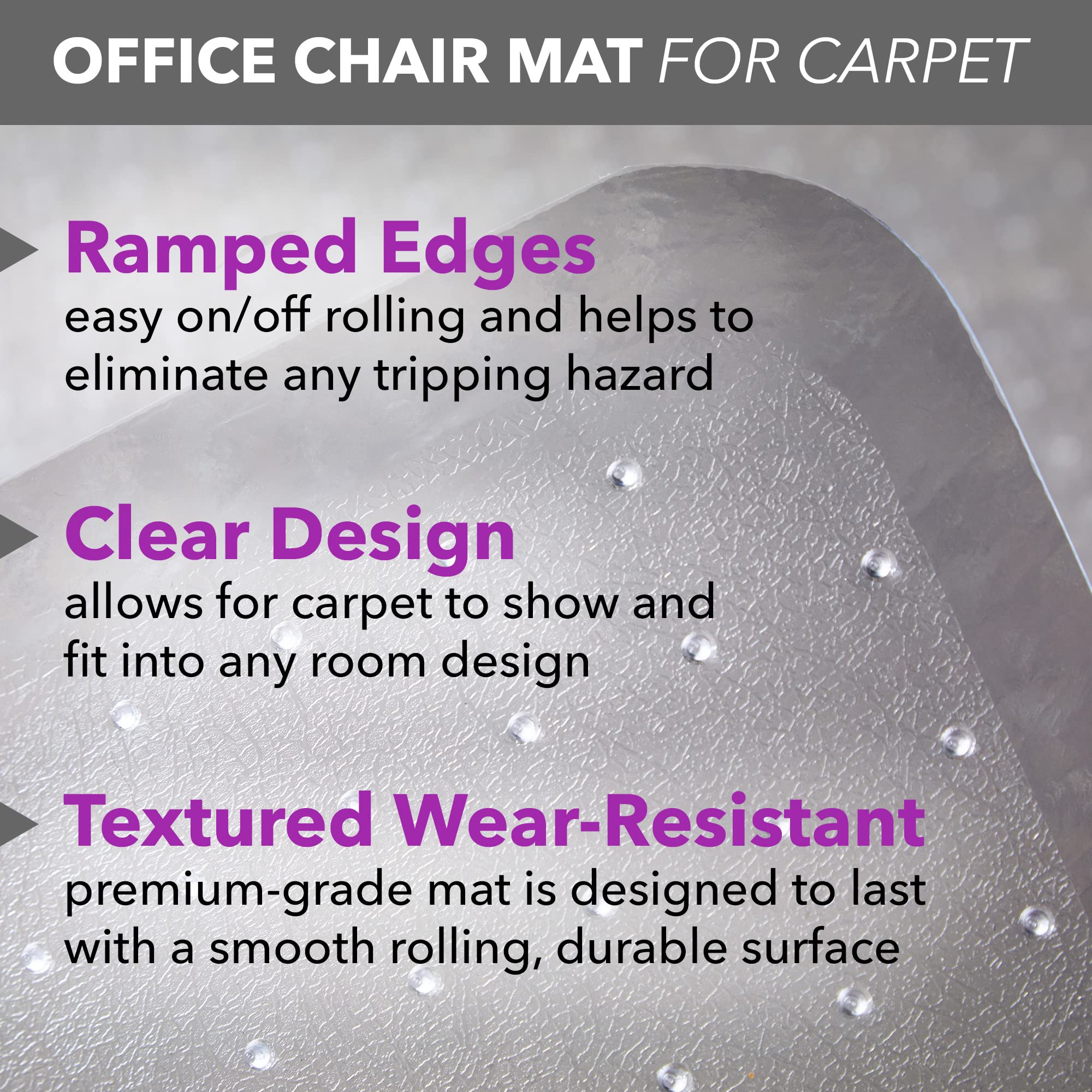 OFM Office Chair Mat for Carpet – Computer Desk Chair Mat for Carpeted Floors – Easy Glide Rolling Plastic Floor Mat for Office Chair on Carpet for Work, Home, Gaming with Extended Lip (36” x 48”)