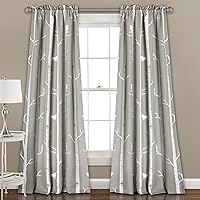 Lush Décor Bird on The Tree Curtains Room Darkening Window Set for Living, Dining, Bedroom, 84 in L Panel Pair, Gray, 2 Count