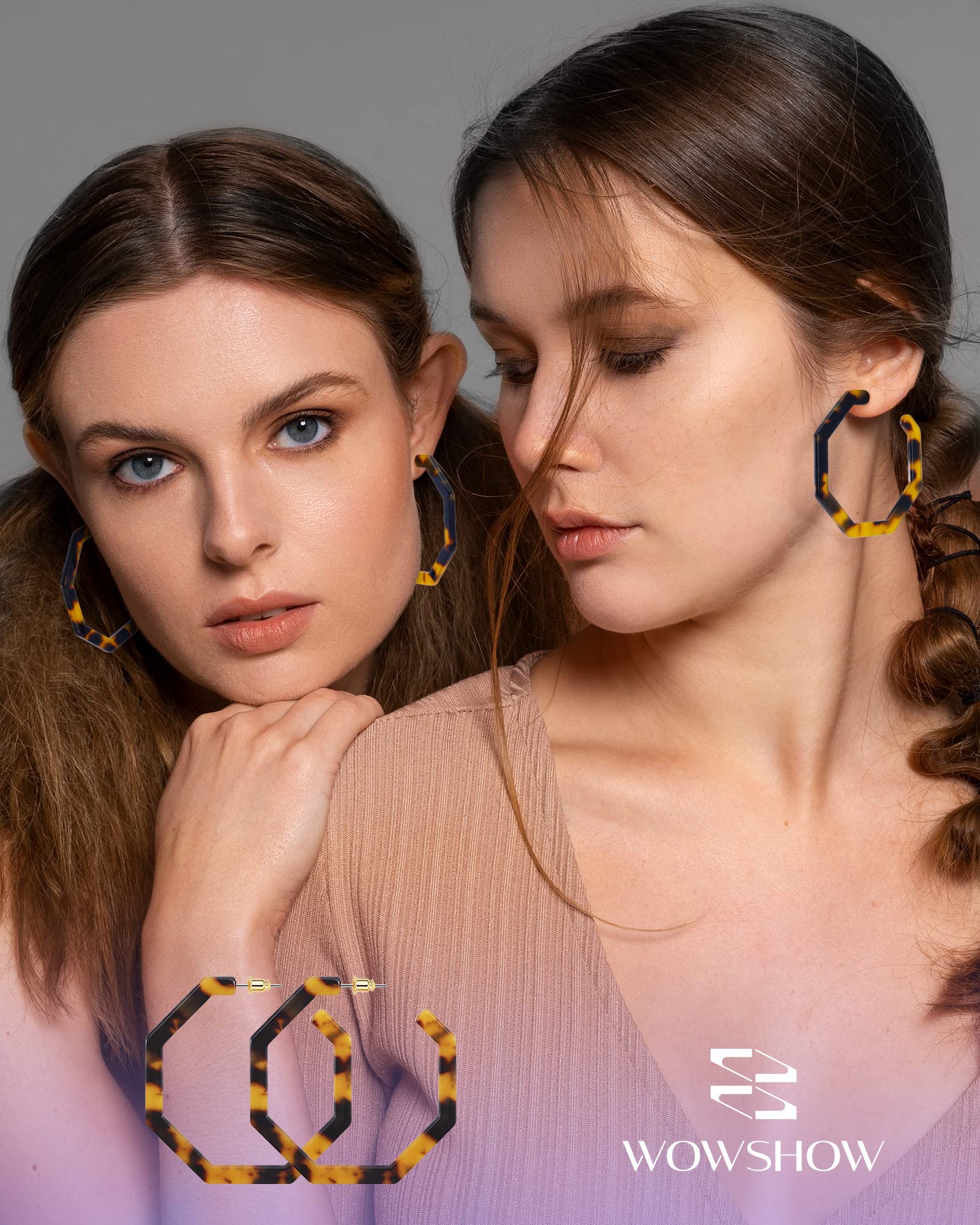 wowshow Acrylic Resin Hoop Earrings for Women Statement Fashion Geometric Octagon Earrings