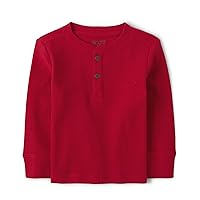 The Children's Place Baby Toddler Boys Long Sleeve Thermal Henley Top, Classic Red, 3T