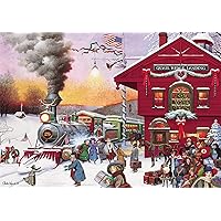 Buffalo Games - Charles Wysocki - Whistle Stop Christmas - 500 Piece Jigsaw Puzzle Red, Violet, Green, 21.25