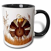 3dRose Funny Turkey in Tall Fall Grasses for Thanksgiving Two Tone Mug, 11oz, Black
