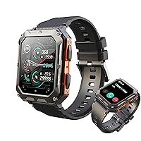 Outdoor Smart Watch for Men with Bluetooth Calls & Notification,Military Watch IP68 Waterproof, Fitness Watch with Health Monitor, Mens Watches for Android and iOS. (Orange)