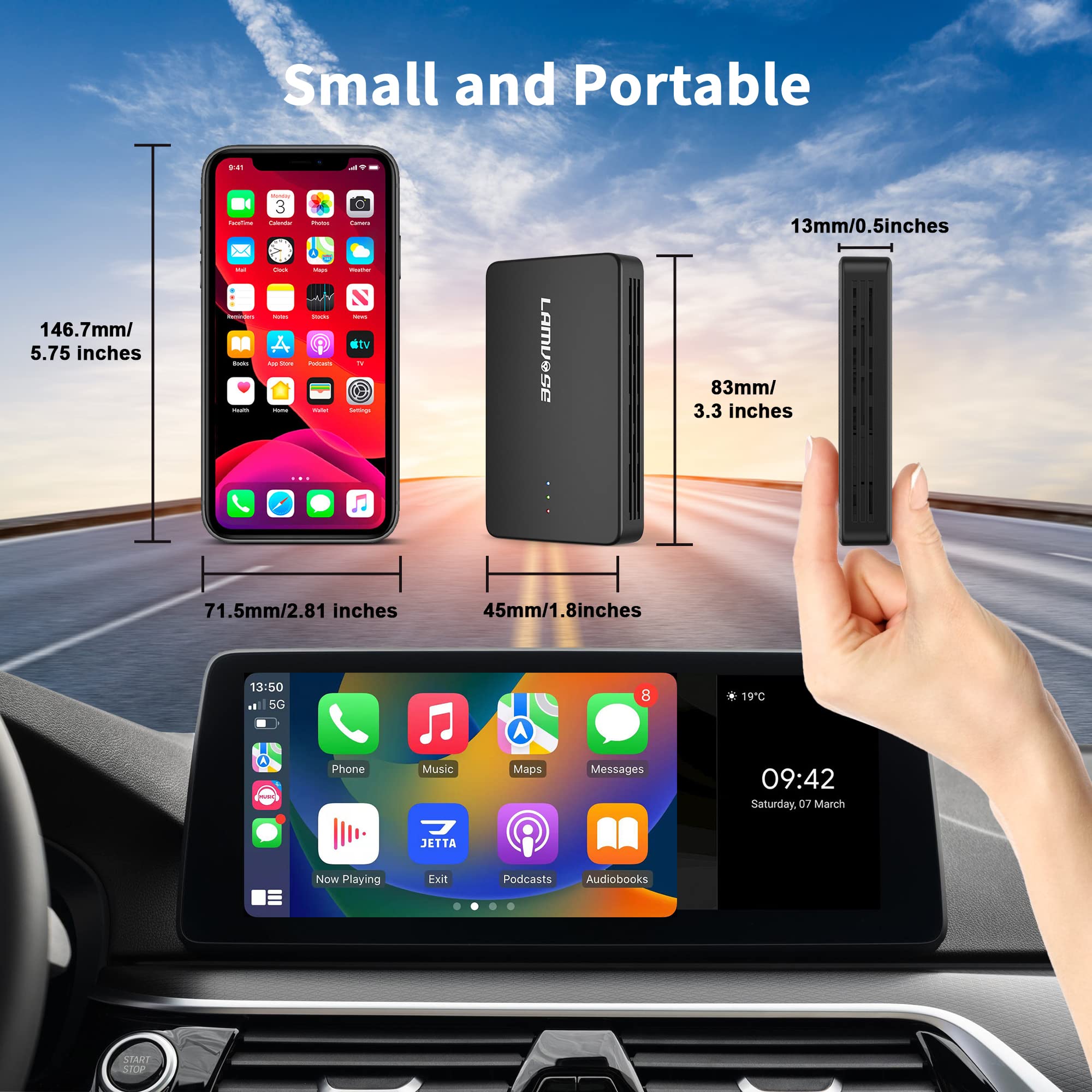 Wireless CarPlay Adapter, LAMVOSE The Magic Box Carplay Stream to Your Car for Apple CarPlay & Android Auto, Multimedia Video AI Box Convert Wired to Wireless Carplay Box, Plug & Play, Netfix, Youtube