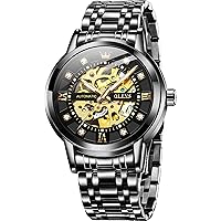 OLEVS Gold Skeleton Men's Automatic Mechanical Watches Self-Winding Luxury Dress Shiny Diamond Stainess Steel Waterproof Luminous Wristwatches