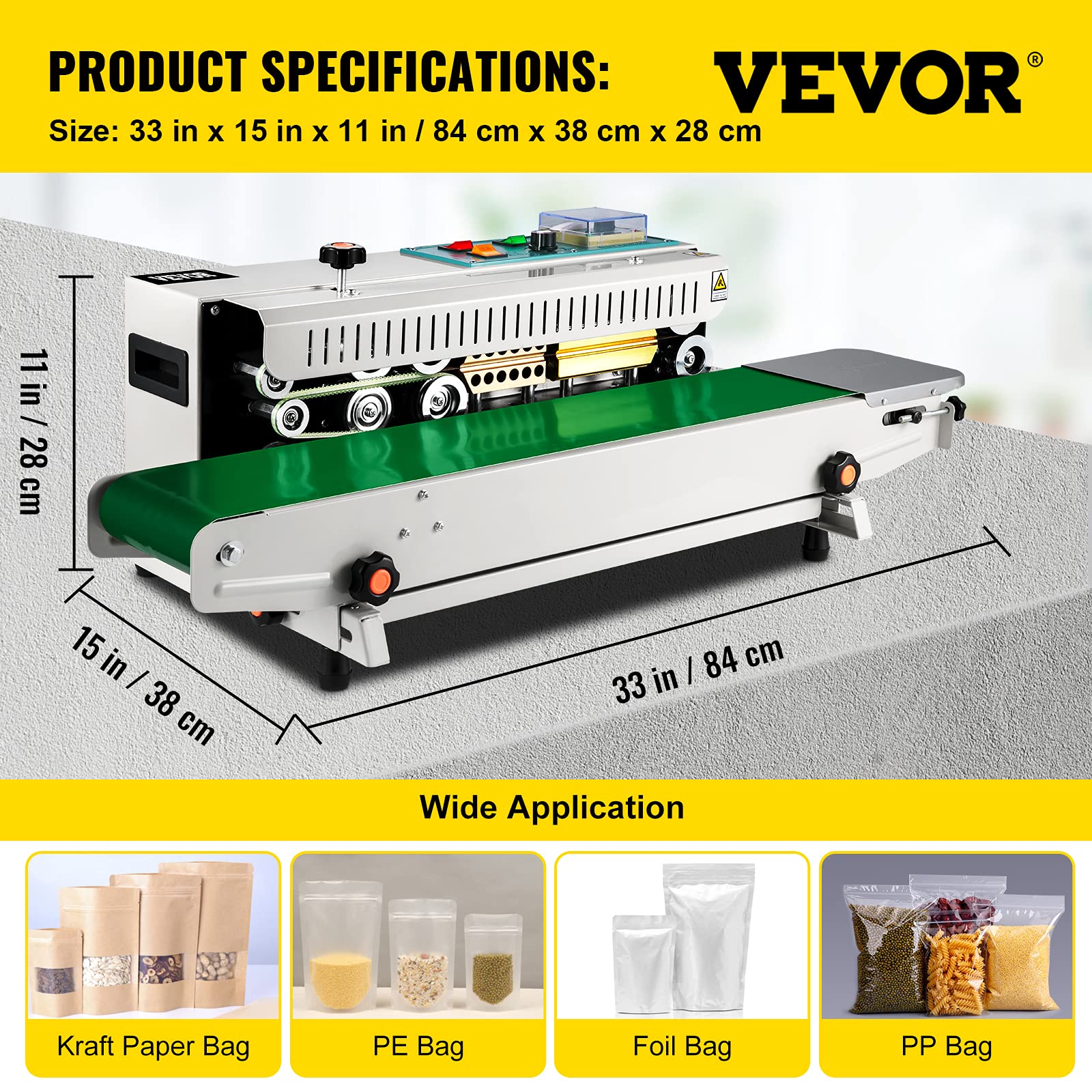 Happybuy FR-900 Continuous Band Sealer, Automatic Horizontal Band Sealer 110V, Continuous Sealing Machine Temperature Control, Bag Sealer Machine for PVC Bags Films