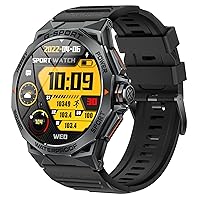 Military Smart Watches for Men,1.43'' AMOLED HD Screen,100+ Sports Modes Waterproof Fitness Tracker with Blood Pressure for Android Phones iPhone Compatible (Black)