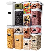 Airtight Food Storage Containers with Lids, 14 Pcs BPA Free Plastic Dry Food Canisters for Kitchen Pantry Organization and Storage for Cereal, Dishwasher safe,Include 20 Labels and Marker, Black