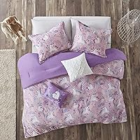 100% Cotton Comforter Set-Fun Print and Vibrant Color Modern Design All Season Cozy Bedding,Matching Shams,Decorative Pillow,Full/Queen,Unicorn Reversible Pink with 2 dec pillows