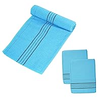 Korean Exfoliating Mitts and Washcloth Set, Asian Exfoliating Bath Washcloth and Korean Long Exfoliating Washcloth Towels Back Scrubber for Daily Shower Bathing Exfoliating (Blue)