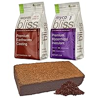 Coco Bliss + Worm Bliss + Myco Bliss Powder - Coco Coir Brick - Organic Worm Castings for Plants - Mycorrhizal Inoculant for Healthy Root Growth & Nutrient Uptake - Organic Coco Coir for Plants