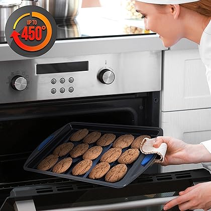 NutriChef 10-Piece Kitchen Oven Baking Pans - Deluxe Carbon Steel Bakeware Set with Stylish Non-stick Blue Coating Inside&Out,Blue Silicone Handles Dishwasher Safe & PFOA, PFOS, PTFE Free (NCBK10S)